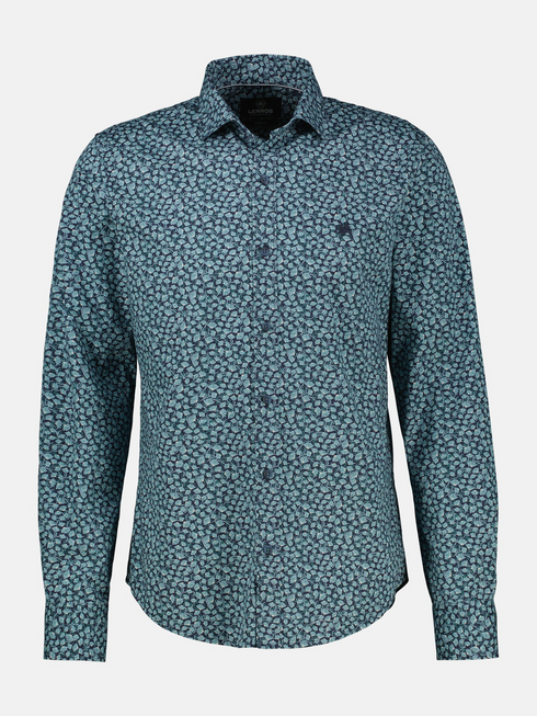Lerros Floral Print Stretch Cotton Long Sleeve Shirt 2621315 Classic Navy 485