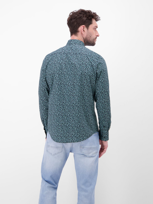 Lerros Floral Print Stretch Cotton Long Sleeve Shirt 2621315 Classic Navy 485