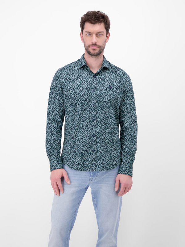 Lerros Floral Print Stretch Cotton Long Sleeve Shirt 2621315 Classic Navy 485