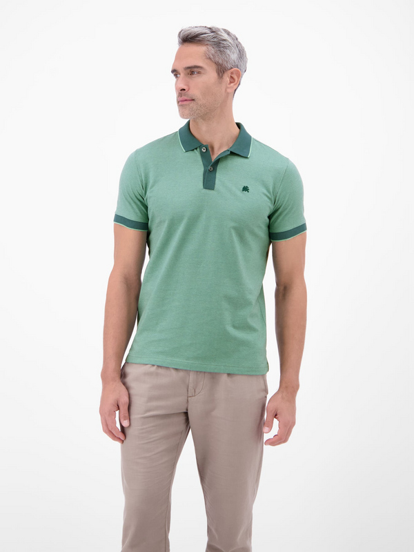 LERROS Soft Teal Two-Tone Cotton Polo Shirt — Regular Fit | 2633206