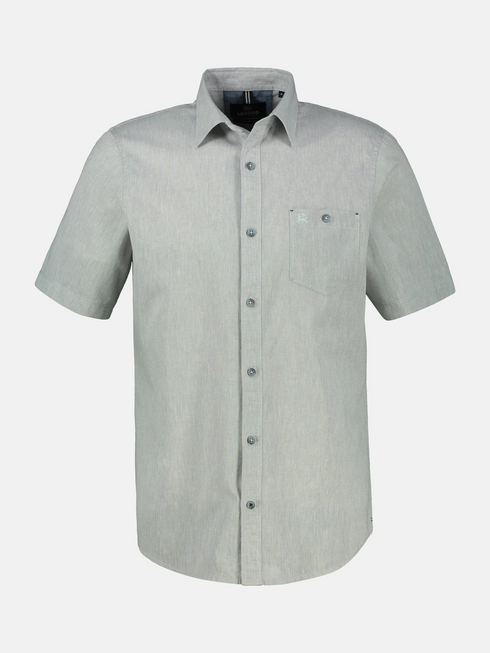 LERROS Storm Grey Cotton-Linen Textured Short Sleeve Shirt — Regular Fit | 2643152