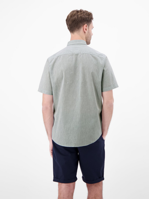 LERROS Storm Grey Cotton-Linen Textured Short Sleeve Shirt — Regular Fit | 2643152