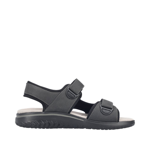 Rieker Men's Black 26455-00 Antistress Trekking Sandals with Triple Velcro Straps