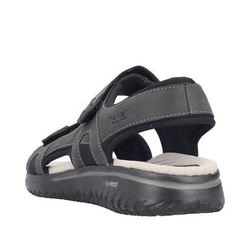 Rieker Men's Black 26455-00 Antistress Trekking Sandals with Triple Velcro Straps