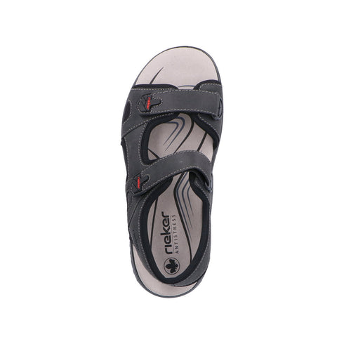 Rieker Men's Black 26455-00 Antistress Trekking Sandals with Triple Velcro Straps
