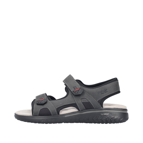 Rieker Men's Black 26455-00 Antistress Trekking Sandals with Triple Velcro Straps