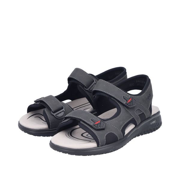 Rieker Men's Black 26455-00 Antistress Trekking Sandals with Triple Velcro Straps