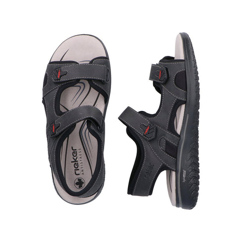 Rieker Men's Black 26455-00 Antistress Trekking Sandals with Triple Velcro Straps