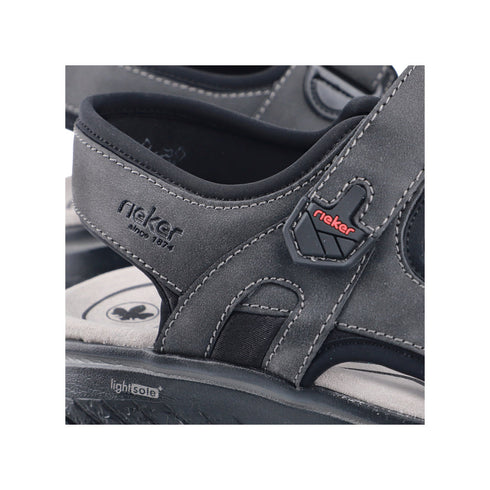 Rieker Men's Black 26455-00 Antistress Trekking Sandals with Triple Velcro Straps