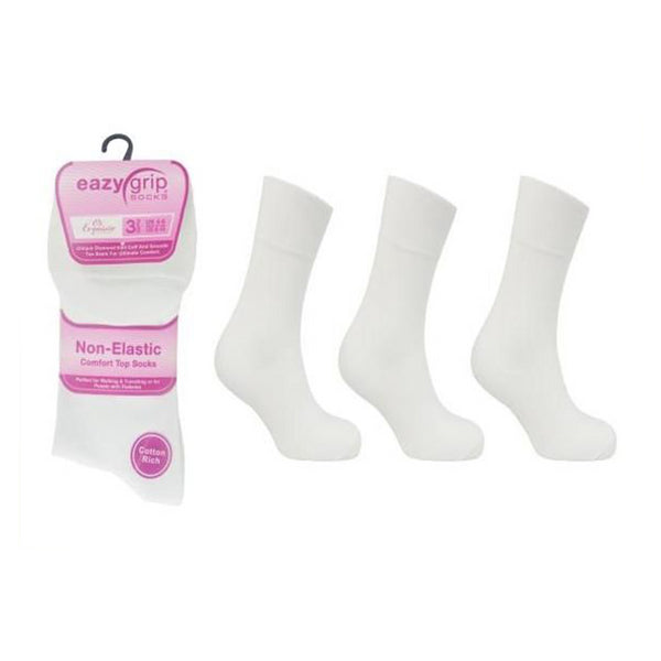 Easy-Grip Ladies Exquisite EleganceNon-Elastic Diabetic Socks – 3 Pack White (2680)