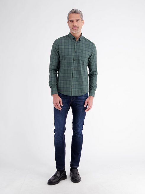 Lerros Checked Cotton Casual Long Sleeve Shirt 2691182 664 - Cedar Green