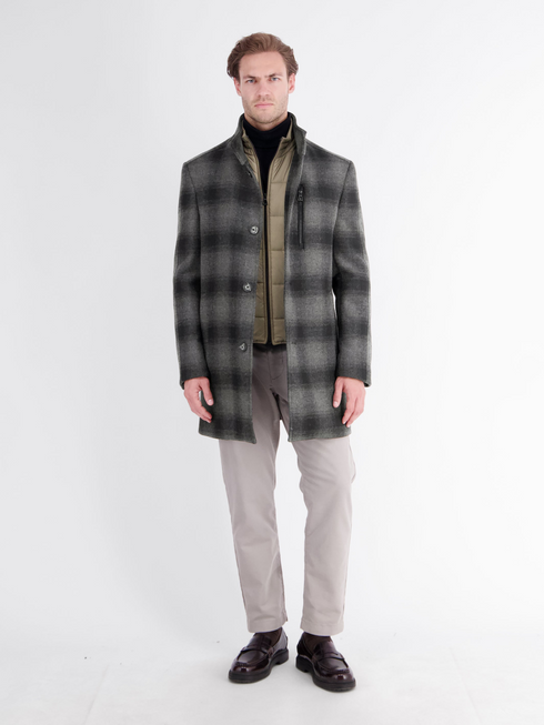 Lerros Wool Blend Check Coat with Removable Vest Insert 2697278 289 - Dark Graphite