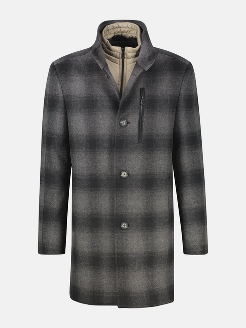 Lerros Wool Blend Check Coat with Removable Vest Insert 2697278 289 - Dark Graphite