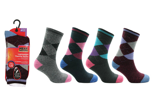 Heat Machine Ladies Lightweight Thermal Socks 1-Pack 2743 - 1.6 TOG Argyle Everyday Warmth