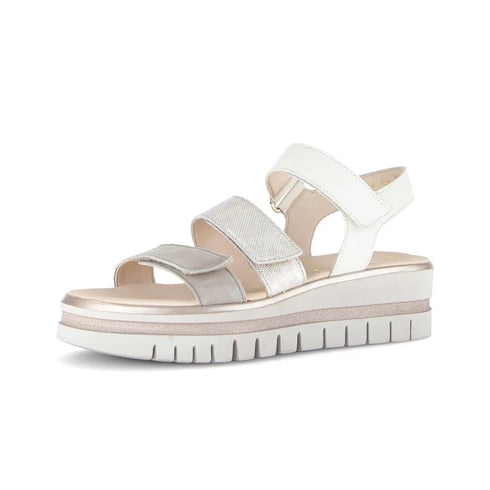 Gabor Women's Grey & Silver 84.620.69 Metallic Leather Platform Sandals – F-Width