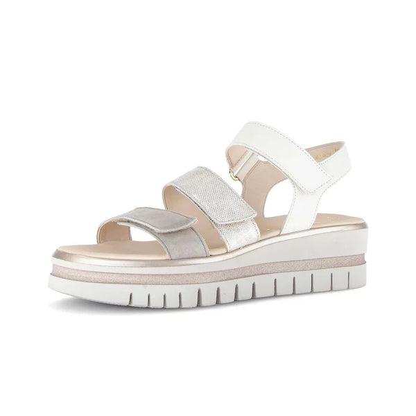 Gabor Women's Grey & Silver 84.620.69 Metallic Leather Platform Sandals – F-Width