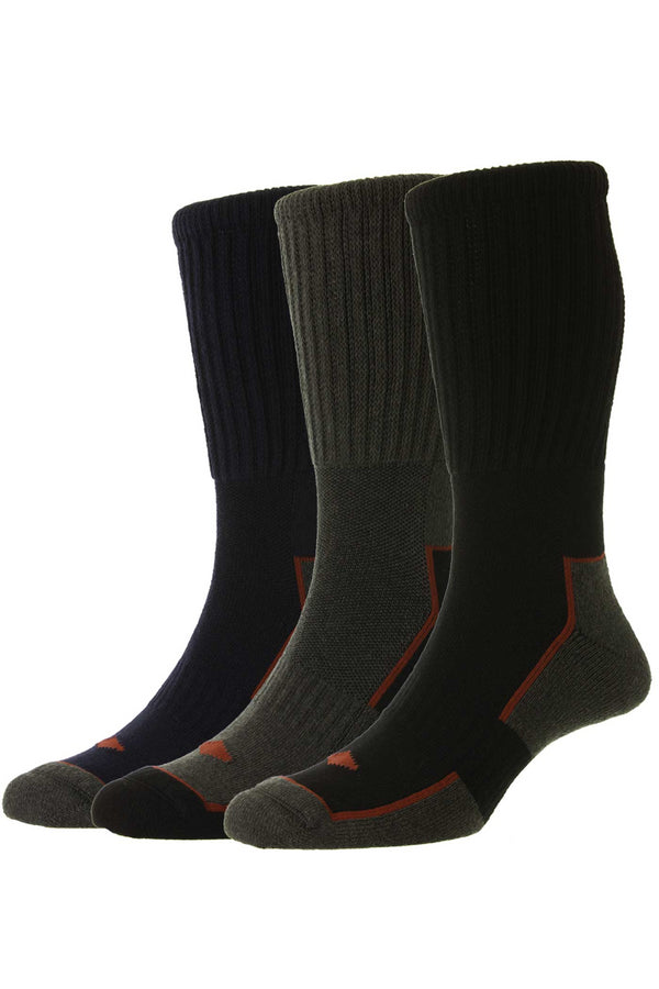 HJ11 Long Cotton Work Socks – 3 Pair Pack with Comfort Top, Cushioned & Durable