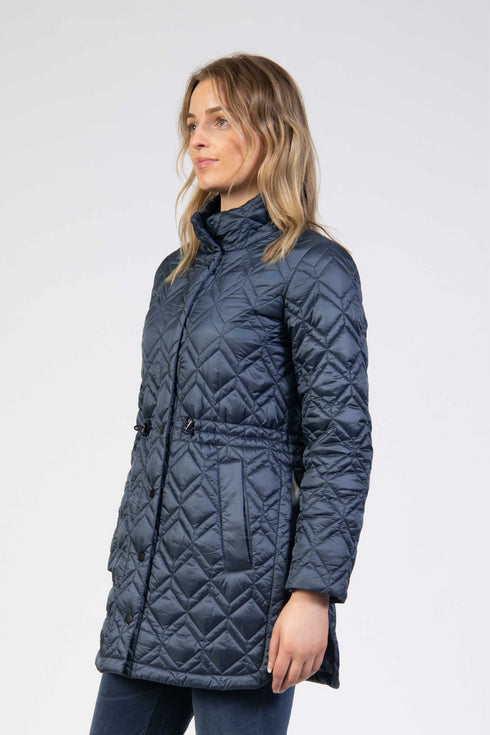 Jessica Graaf Long Diamond Quilt Padded Jacket with High Collar – 30040