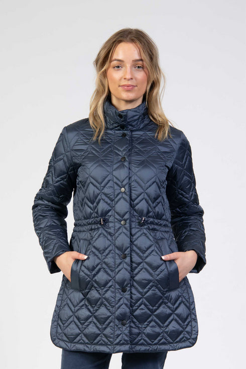 Jessica Graaf Long Diamond Quilt Padded Jacket with High Collar – 30040