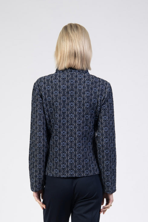Jessica Graaff Jacquard Full-Zip Top Slim Fit Navy 30075-003