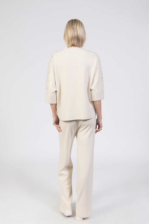 Jessica Graaf Knit Jumper with Batwing Sleeves & Gold Cuff Detail – 30268