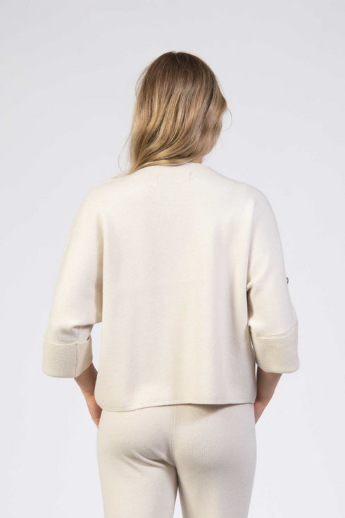 Jessica Graaf Knit with Boat Neck, Batwing Sleeve and Gold Buttons in Cream - 30271-054