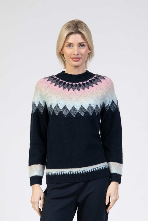 Jessica Graaf Ombre Fair Isle Sweater Relaxed Fit Navy 30334-003