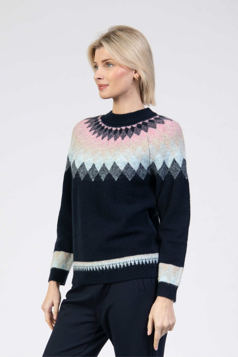 Jessica Graaf Ombre Fair Isle Sweater Relaxed Fit Navy 30334-003