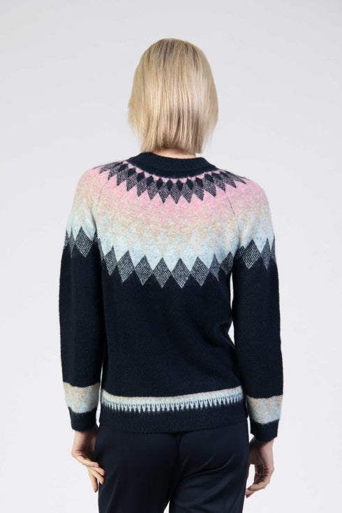 Jessica Graaf Ombre Fair Isle Sweater Relaxed Fit Navy 30334-003