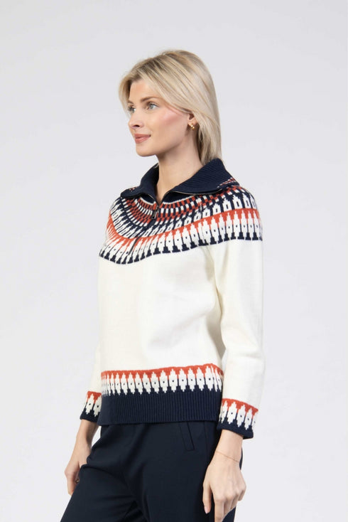 Jessica Graaf Fair Isle Knit Jumper Half Zip High Neck Regular Fit 30336-002