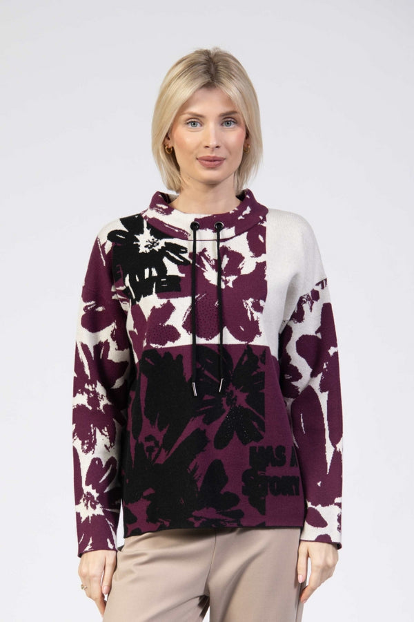 Jessica Graaf Printed Floral Colourblock Sweater with Cowl Neck 30339-071