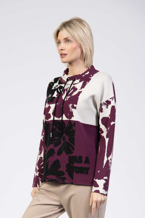 Jessica Graaf Printed Floral Colourblock Sweater with Cowl Neck 30339-071