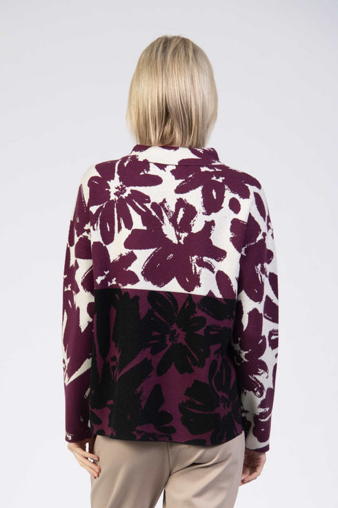 Jessica Graaf Printed Floral Colourblock Sweater with Cowl Neck 30339-071