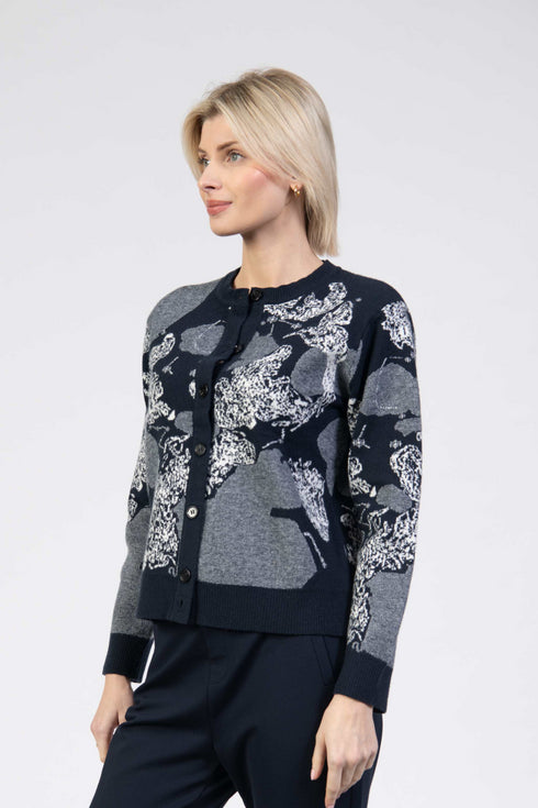 Jessica Graaf Knit Cardigan Abstract Floral Round Neck Regular Fit 30347-003