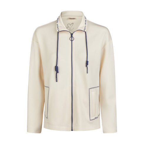 Barbara Lebek Zip Up Sweatshirt With Contrast Stitch Pocket Beige 76240052