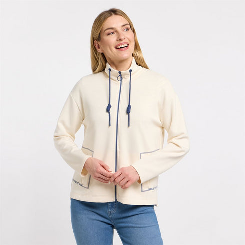 Barbara Lebek Zip Up Sweatshirt With Contrast Stitch Pocket Beige 76240052