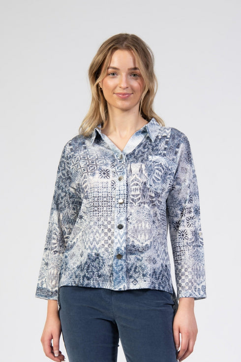 Jessica Graaf Printed Top Full Button Collar Long Sleeve 30636-020