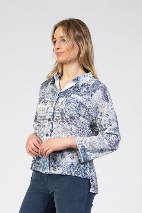 Jessica Graaf Printed Top Full Button Collar Long Sleeve 30636-020