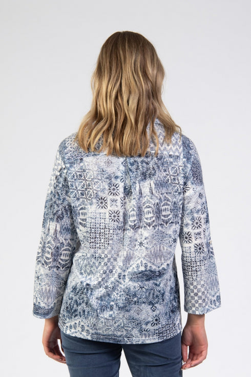 Jessica Graaf Printed Top Full Button Collar Long Sleeve 30636-020