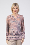 Jessica Graaf Printed Top Notch Neck Long Sleeve Burnout Jersey 30646-090