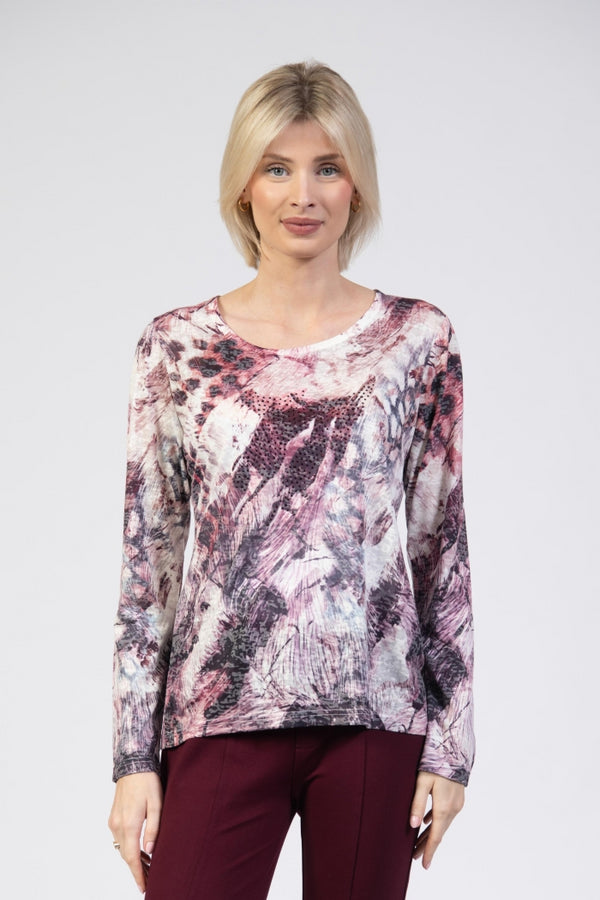 Jessica Graaf Long-Sleeve Printed Top Diagonal Animal Print 30657-070