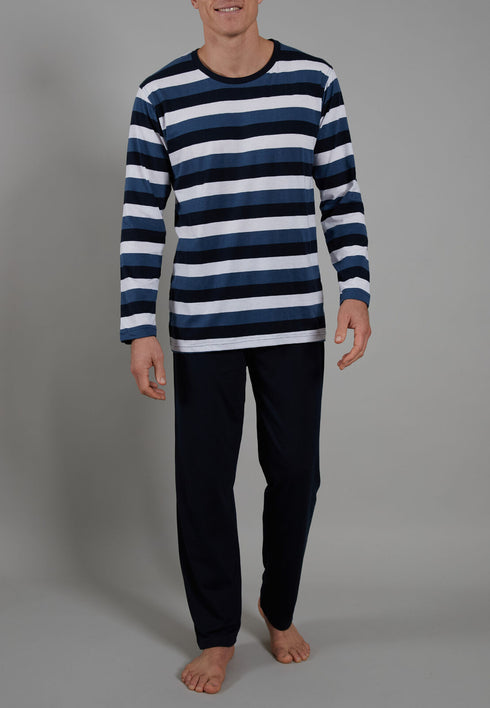Ceceba Men’s Long Sleeve Cotton Blend Pajama Set – Blue Striped Nightwear
