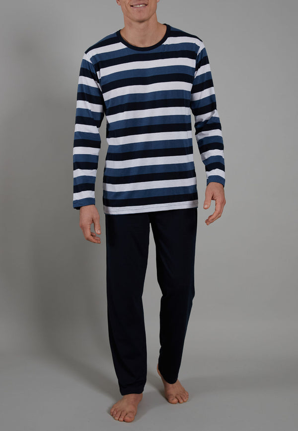 Ceceba Men’s Long Sleeve Cotton Blend Pajama Set – Blue Striped Nightwear