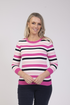 Jessica Graaf Striped Round Neck Sweater Hot Pink Multi 31114-018