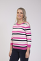 Jessica Graaf Striped Round Neck Sweater Hot Pink Multi 31114-018