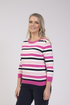 Jessica Graaf Striped Round Neck Sweater Hot Pink Multi 31114-018