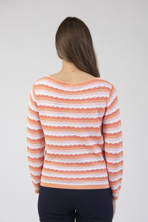 Jessica Graaf Textured Stripe Round Neck Sweater Orange Pink White 31163-044