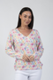 Jessica Graaf Floral Printed V-Neck Knit Sweater Pink Pastel 31184-010
