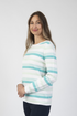 Jessica Graaf Textured Stripe Round Neck Sweater Mint & White 31190-031