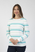 Jessica Graaf Textured Stripe Round Neck Sweater Mint & White 31190-031